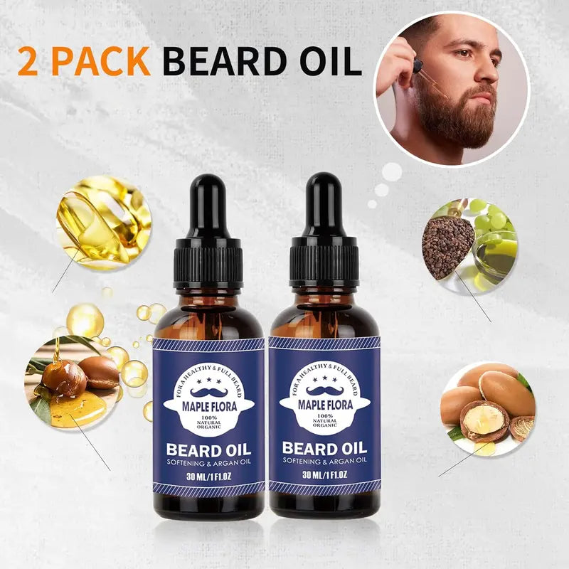 Beard Care Kit, Men’S Birthday Gifts Set Conditioner, 2 Packs Beard Oil, Beard Wash, Beard Comb, Beard Scissors, Beard Brush, Bag, Beard Grooming Set Gifts for Him Dad Boyfriend Mustache Hair Care Storage