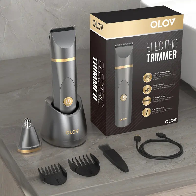 OLOV Electric Body Hair Trimmer- Groin Hair Trimmer, Ball Trimmer for Men - Replaceable Ceramic Blade Heads,Usb Recharge,Waterproof Male Hygiene Razor Safe Quick Gift Cordless