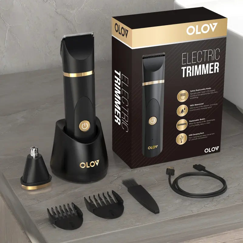 OLOV Electric Body Hair Trimmer- Groin Hair Trimmer, Ball Trimmer for Men - Replaceable Ceramic Blade Heads,Usb Recharge,Waterproof Male Hygiene Razor Safe Quick Gift Cordless