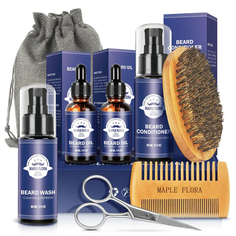 Beard Care Kit, Men’S Birthday Gifts Set Conditioner, 2 Packs Beard Oil, Beard Wash, Beard Comb, Beard Scissors, Beard Brush, Bag, Beard Grooming Set Gifts for Him Dad Boyfriend Mustache Hair Care Storage