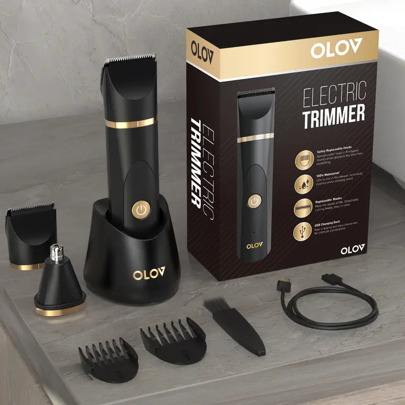 OLOV Electric Body Hair Trimmer- Groin Hair Trimmer, Ball Trimmer for Men - Replaceable Ceramic Blade Heads,Usb Recharge,Waterproof Male Hygiene Razor Safe Quick Gift Cordless