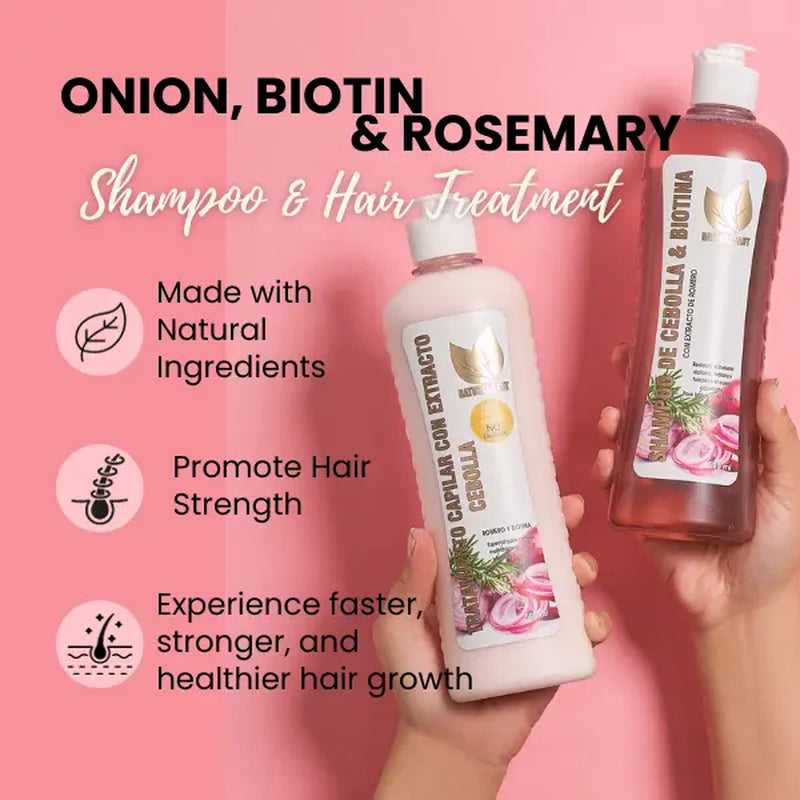 Onion, Biotin and Rosemary Shampoo & Treatment Set for Stronger, Thicker and Longer Hair - Soft and Shine, Hair Growth and Thinning Hair, Growth Shampoo for All Hair Types - Hair Hydrating